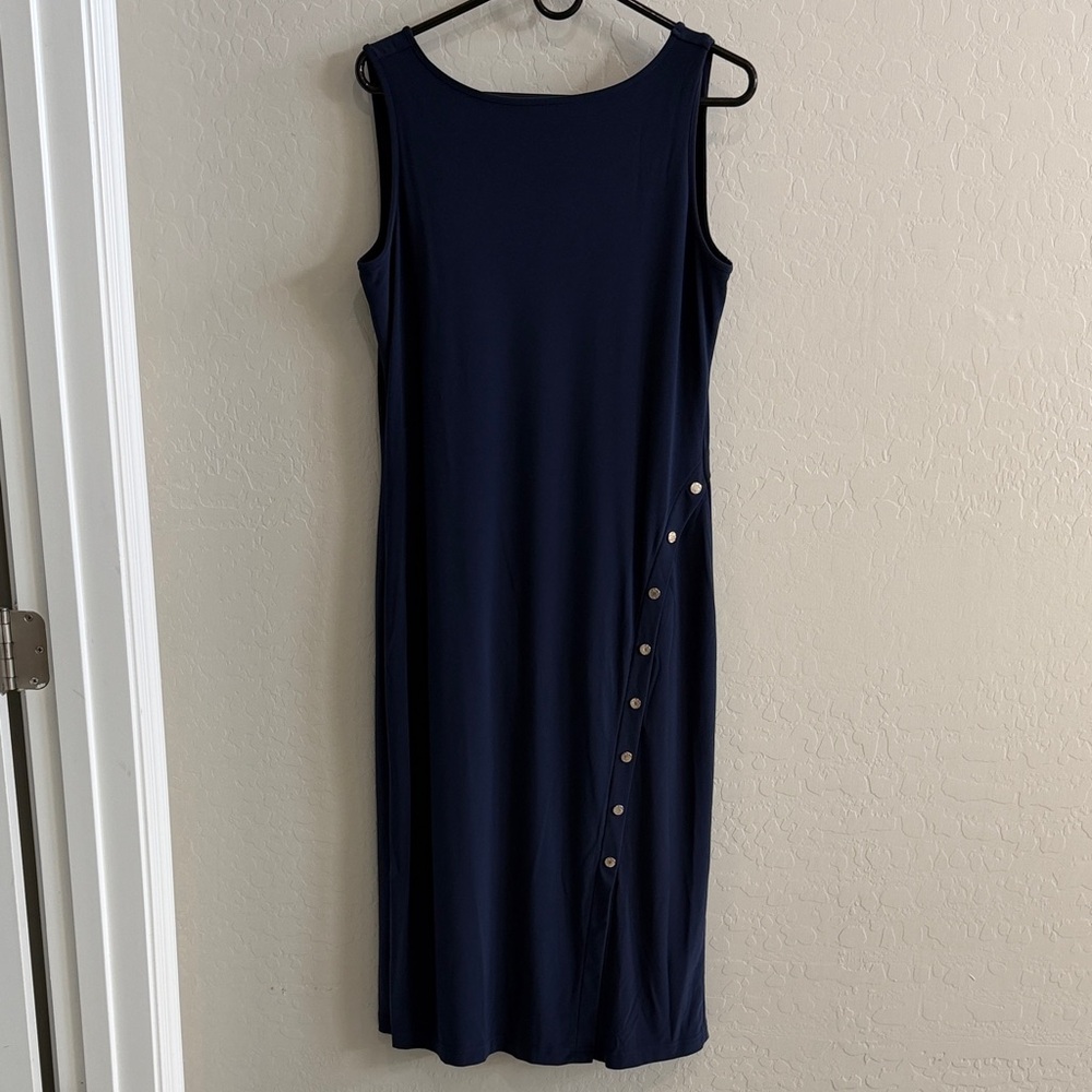 White House Black Market blue Sleeveless Midi Dress with Side Buttons